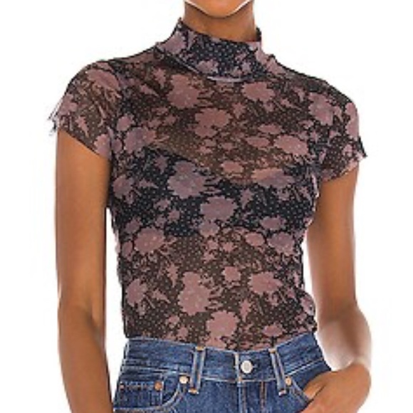Free People Printed Mesh Baby Tee | Small | Black - Picture 1 of 7